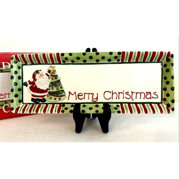Fitz and Floyd Merry Christmas Serving Tray 12" x 4.5" Hand Painted New In Box - Picture 2 of 5